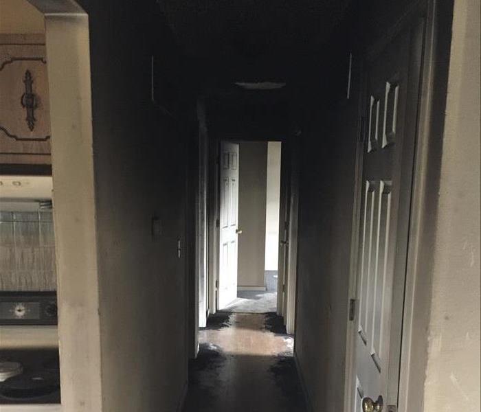 Fire damage in hallway.